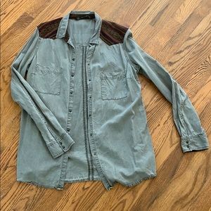 ZARA olive button down western shirt EUC
